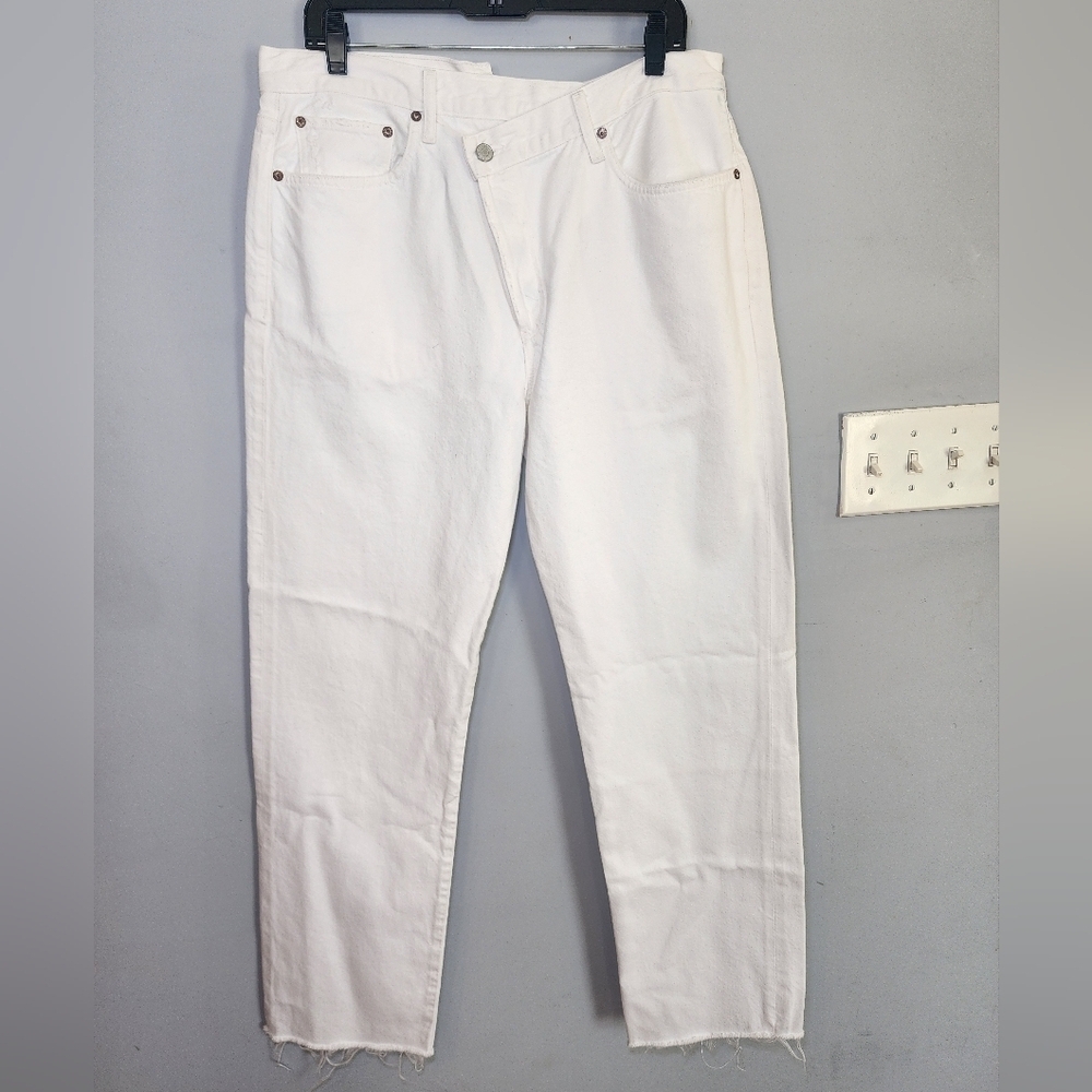 AGOLDE High Rise Straight Jeans Women's 33 White Crossover Waist Detail NWT